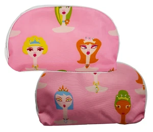 2 Pink White Mod Queen Bags 9"x5.5" Vinyl Plastic Zip Pouch Faux Crystals Makeup - Picture 1 of 9
