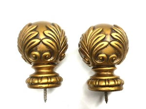 2x Wooden Drapery Curtain Rod Finials Fits 1 3/8” Rod - Screw On - GOLD Color - Picture 1 of 8