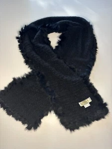 Angora Soft Black Rabbit Fur Trim Scarf One Size 62x9” - Picture 1 of 5