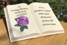 SPECIAL AUNTIE ROSE BOOK GRAVE MEMORIAL ORNAMENT REMEMBRANCE TRIBUTE GIFT