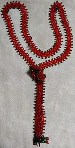 Vintage Orange & Green Glass Seed Bead Fringed Knot 22" Slipover Necklace - Picture 1 of 5