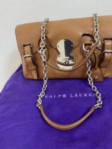 Ralph Lauren Ricky Lock Chain Shoulder Bag Brown Leather Buckle Fashion Women's - Picture 1 of 20