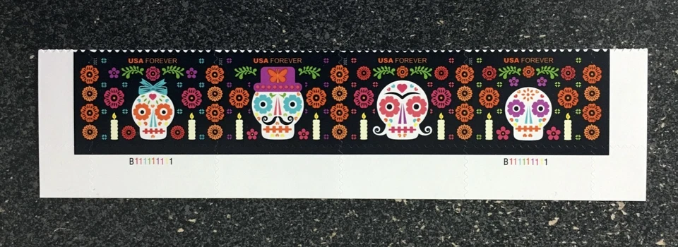 2021USA #5640-5643 Forever Day of the Dead - Bottom Plate Block Strip of 4 mint - Image 1 of 1