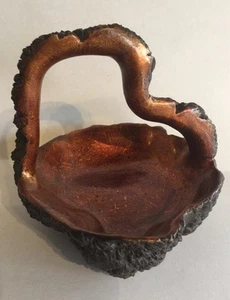 Antique Japanese Bowl Lacquered Burl Wood Cut Out Basket - Picture 1 of 10