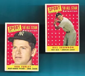 NO CREASES-BOTH! 1958 SPORT ALL STAR BOB TURLEY/BILL SKOWRON # 493/477 YANKEES! - Picture 1 of 2