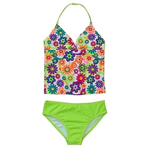 Op Girls Medium 7/8 Floral Polka Dot Tankini 2-Piece Swim Suit Retro - Picture 1 of 1