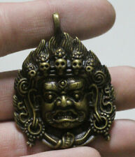 Pure Bronze Buddhism Mahakala Wrathful Deity Head Buddha Pendant Amulet Statue