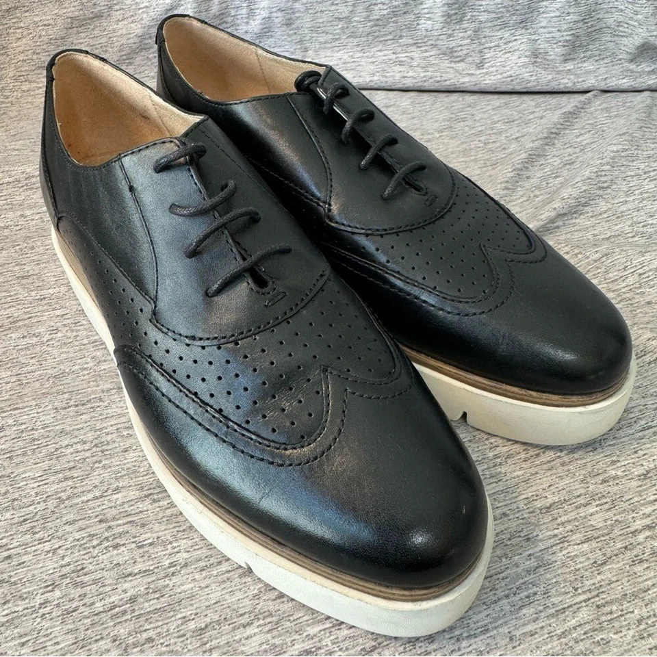 GEOX Respira Black platform Oxford Wingtip Shoes, Women's Size 39 (8.5), NWOT - Image 1 of 4