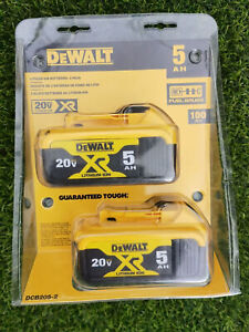 2 New Dewalt DCB205 20V MAX XR 5.0 Ah Power Tool Battery Li-Ion NEW SEALED