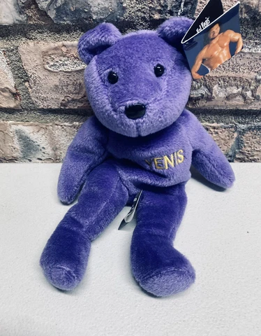 Vintage WF 1999 Purple Beanie Baby Attitude Bear Plush Bal Venis Wrestling -Rare Cover