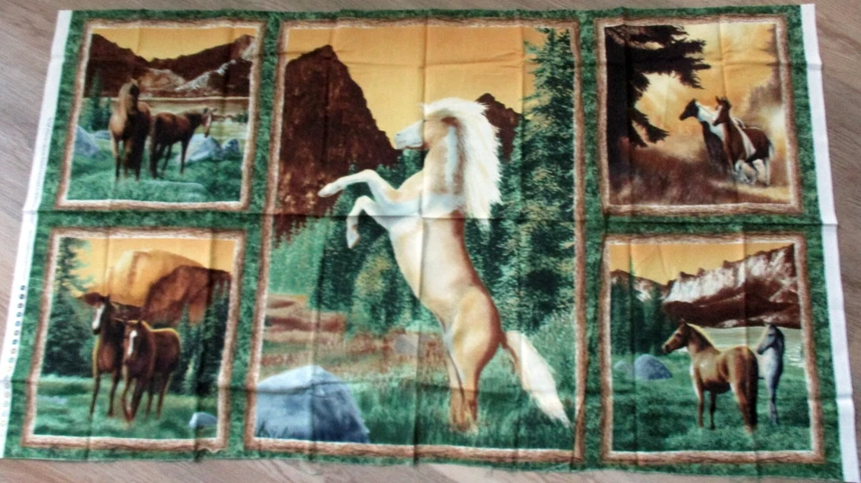 1 maravilloso panel de tela de costura para colgar/colgar en la pared de algodón "caballos salvajes" Foto 1 de 1