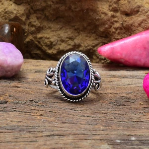 Fino Piedra Preciosa Tanzanita 925 Plata de Ley Hecho a Mano Anillo Todo Tamaño - Imagen 1 de 5