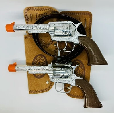 TootsieToy PONY BOY Dual Toy Cap Guns Holsters & Belt Orange Safety Tip AMAZING! - Image 1 of 4