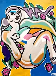 CORBELLIC EXPRESSIONISM 16X20 FLOWER CHILD CUBIST FINE ART HOME INTERIOR DESIGN - Picture 1 of 10