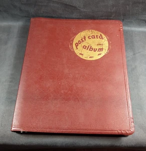 ELCO Postcard Album MAROON VTG Metal Rings Embossed Gold Globe 60+ pp VGC - Picture 1 of 6