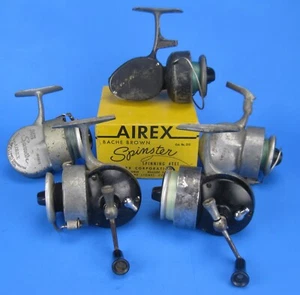 Lote de 5 carretes vintage Airex Bache marrón solterona, vagabundo y caja - Imagen 1 de 22