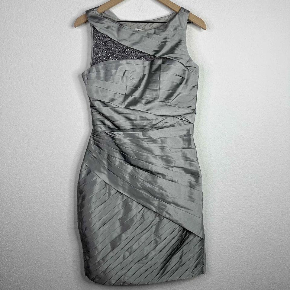 ML Monique Lhuillier Dress Women’s Size 8 Silver Grey Ruched Wedding Cocktail - Image 1 of 4