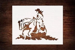 Reusable Cowboy & Cowgirl Riding Horse Stencil 8.5 x 11 - Custom, Durable Design - Picture 1 of 8