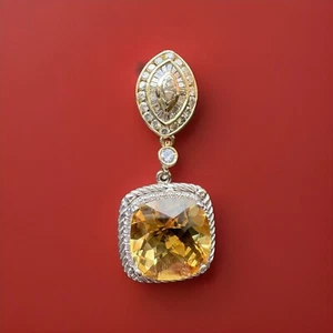 Ciondolo Ciondolo Citrino Giallo Giallo Oro Bianco Naturale 11,68 CT Cuscino Diamante Taglio 14K - Foto 1 di 17