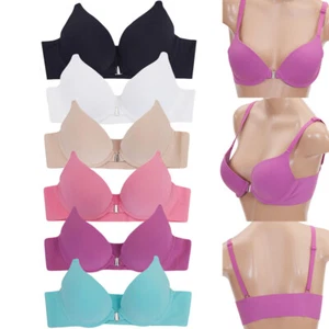 6 Pack SEXY Women Solid Color Full Coverage Push up Front Closure Underwire Bras - Picture 1 of 12