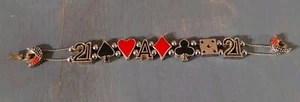 Card Suits Red & Black Enamel Slide Bracelet Ace 21 Gambling Dice Silver Tone - Picture 1 of 5
