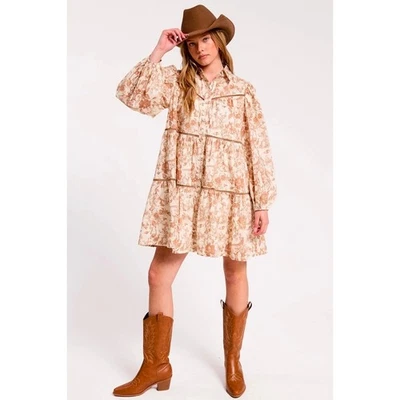 Ultramarine Womens Tiered Button Up Shirt Dress Size L Toile Cottagecore - Image 1 of 4