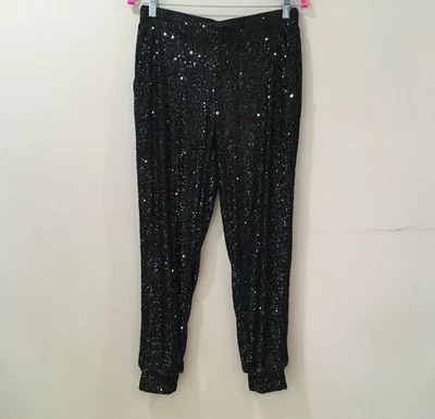 CABLE&GAUGE Jogger Pants Black Sequin Pull On Elastic Waist Womens Size S - Image 1 of 4