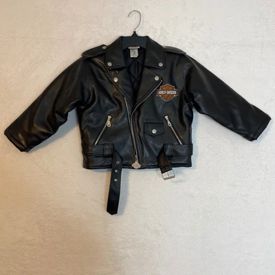 Kids Harley Davidson Faux Leather Biker Jacket Black Size 6 - Image 1 of 4
