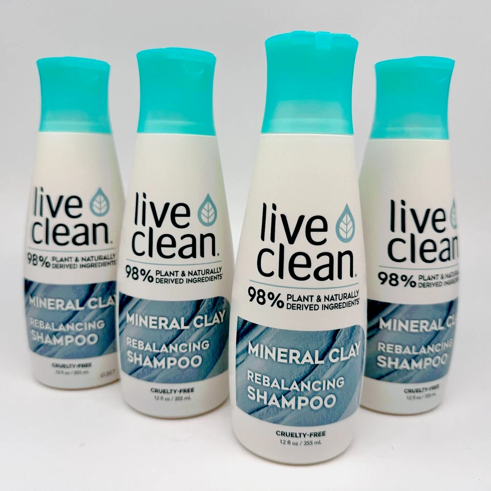 Live Clean Mineral Clay Rebalancing SHAMPOO 97 Plant & Naturally 4PK x 12oz