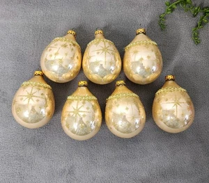 Vintage West Germany Victorian Gold Teardrop Ornaments Glass Star Glitter 7 Pc - Picture 1 of 5