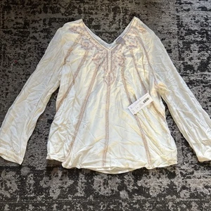 NWT CHICO'S Size 3 Womens Top Ivory Embroidered Boho Blouse A4 - Picture 1 of 11