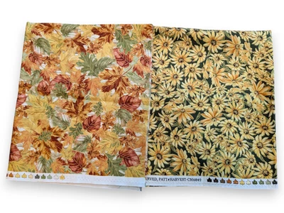2 pc Timeless Treasures Fabric Autumn Harvest Fall Leaves Sunflowers Fat Quarter - Image 1 of 4