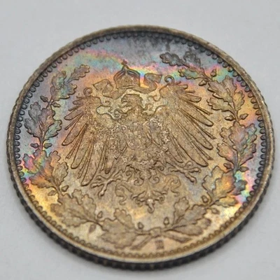 1915-E German Empire 1/2 Mark Silver Coin - Lovely Rainbow Toning *J1* - Image 1 of 4