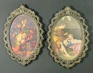 Vintage Paar Action viktorianische Messing Bilderrahmen verziert oval Made in Italy 8 x 5,5 - Bild 1 von 14