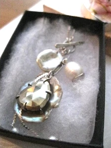 Chan Luu Necklace Pearl White Mabe Charm Pendants Sterling Pyrite Boho Mix NeW - Picture 1 of 12