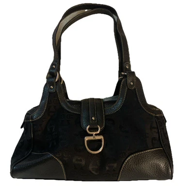 Vintage Etienne Aigner Y2K Purse Signature Black On Black Satchel Shoulder - Image 1 of 4