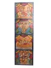 Vintage Vishnu Wall Panel Hindu Temple Wooden Statue Colorful Wall Hanging