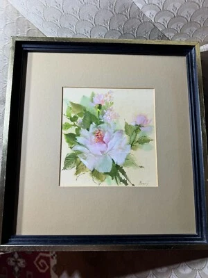 Pintura em aquarela e guache Borys Buzkij "cena floral" #2 - Assinado/emoldurado - Imagem 1 de 4