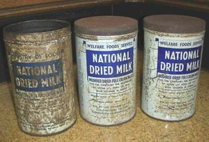 3 x vintage Welfare Foods Service National Dried Milk tins, 7 inches tall - Picture 1 of 6