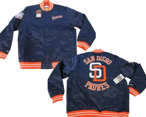 San Diego Padres Mens Mens Mitchell & Ness Heavy Satin Button Snap Jacket $150 Cover