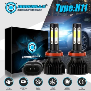 IRONWALLS 4-Side H11 2400W LED Headlight Bulbs Kit High or Low Beam 6500K White - Picture 1 of 12