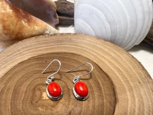 Stupefacente Corallo Rosso Gemma 925 Argento Sterling Fatto a Mano Orecchino U-6 - Foto 1 di 5