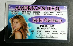 KELLY CLARKSON AMERICAN IDOL MUSIC COSPLAY SOUVENIR DRIVERS BADGE CARD LICENSE - Picture 1 of 2