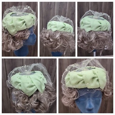 VINTAGE 1950'S & 60's Green Tea Party Pillbox Hat With Veil - Image 1 of 4