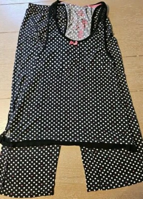 Betsey Johnson PEQUEÑO Juego de Pijama Negro Blanco Lunares y Corazones Rosados 2 Piezas  Foto 1 de 4
