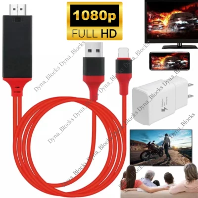 HDMI Mirroring AV Cable Phone to TV HDTV Adapter 1080P For iPhone 14 13 12 iPad - Image 1 of 4
