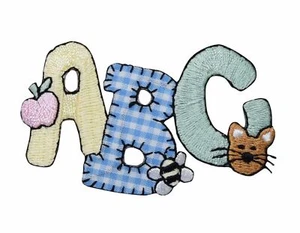 ABC Gingham Children Embroidered Applique Iron on Patch - Picture 1 of 2