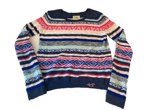 Hollister Knit Soft Sweater Pink Blue Stripes Juniors Size Small - Picture 1 of 9