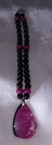 11" INCH NEON PINK DRAGONS BLOOD & BLACK ONYX NECKLACE ,"BRAND NEW" !!! πππ - Picture 1 of 8