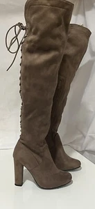 Top Mods WOMEN'S BROWN SUEDE SIDE ZIP KNEE HIGH KEELEY BOOTS SIZE 5.5M - Picture 1 of 4